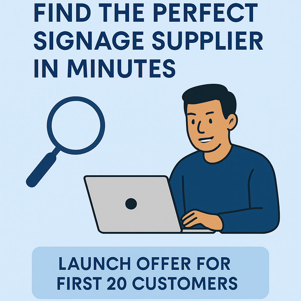 Find the perfect signage supplier in minutes: Launch offer for first 20 customers